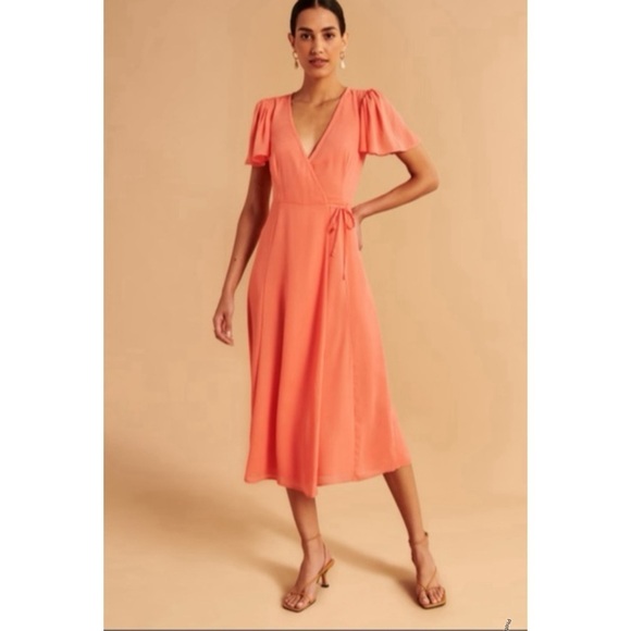 Abercrombie & Fitch Wrap Angel Sleeve Midi Dress size xsmall - Picture 1 of 11